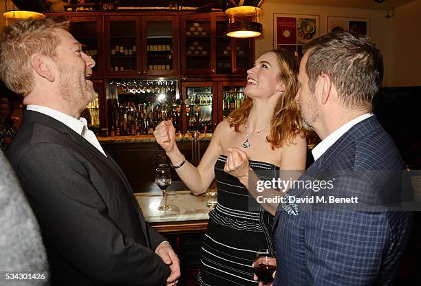 Sir Kenneth Branagh, Lily James and Rob Ashford attend the press night after party for The Kenneth Branagh Theatre Company's "Romeo And Juliet" at...