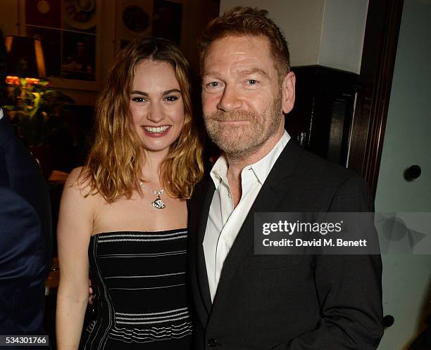 Lily James and Sir Kenneth Branagh attend the press night after party for The Kenneth Branagh Theatre Company's "Romeo And Juliet" at The The...