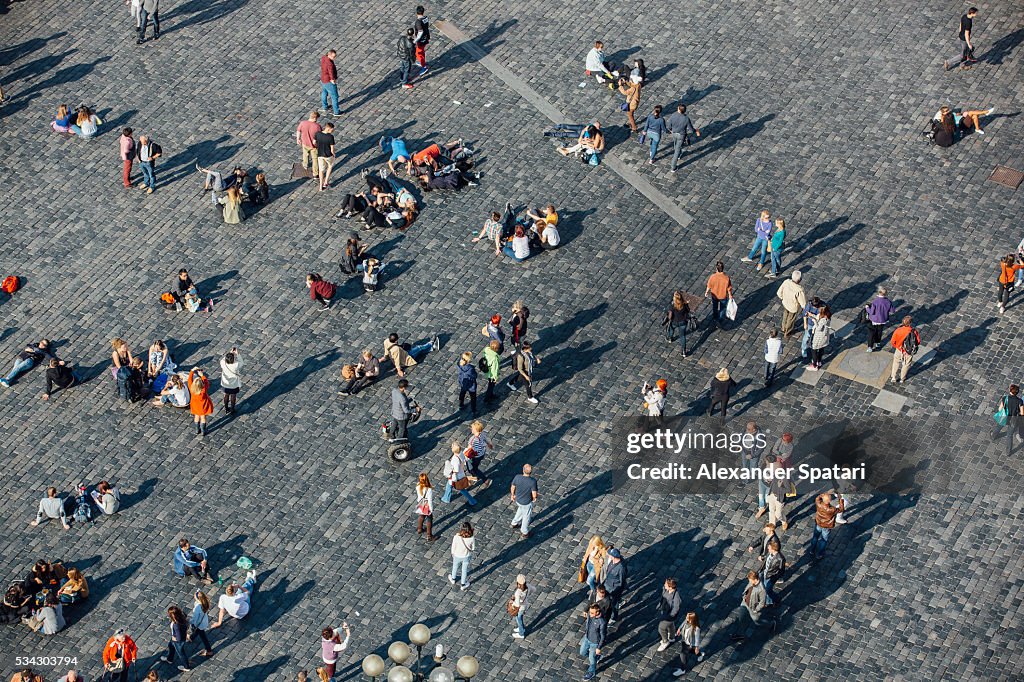 People on the city square, elevated view