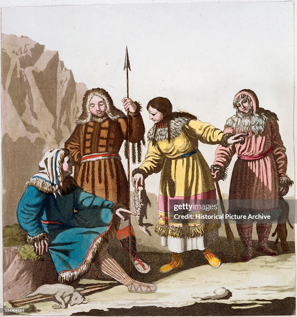 Book Illustration of Koryak People in Traditional Clothing