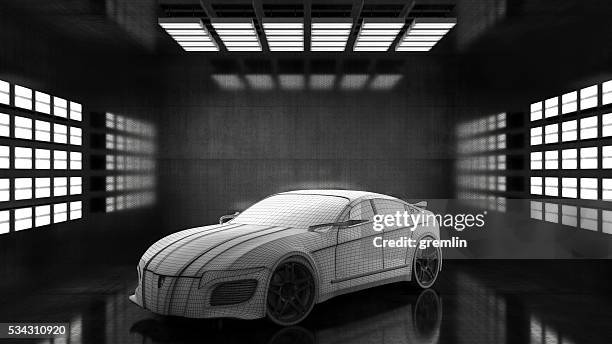 generic conceptual sports car in studio - indoor car show stock pictures, royalty-free photos & images