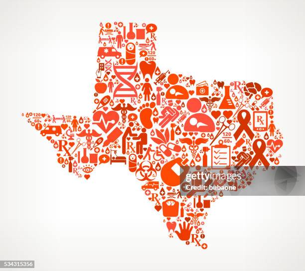 texas healthcare and medical red icon pattern - texas shape stock illustrations