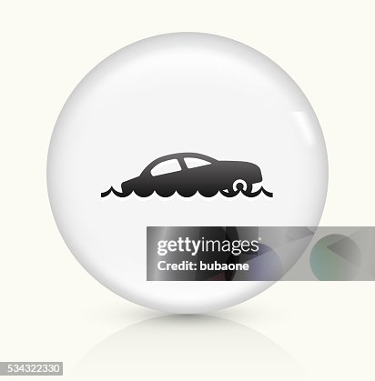 Sinking Car icon on white round vector button Sinking Car icon on white round vector button