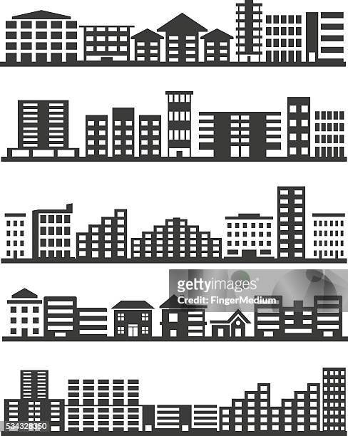 city icons set - suburb stock illustrations