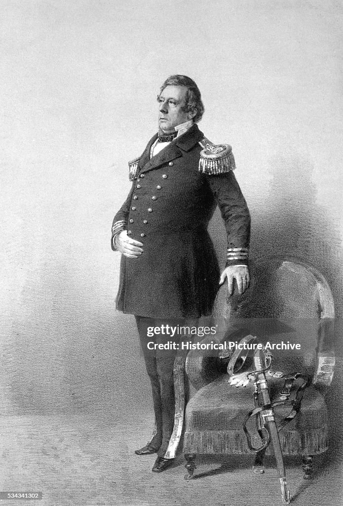 Lithograph by William Heine of Commodore Matthew Calbraith Perry After Daguerreotype by P. Haas