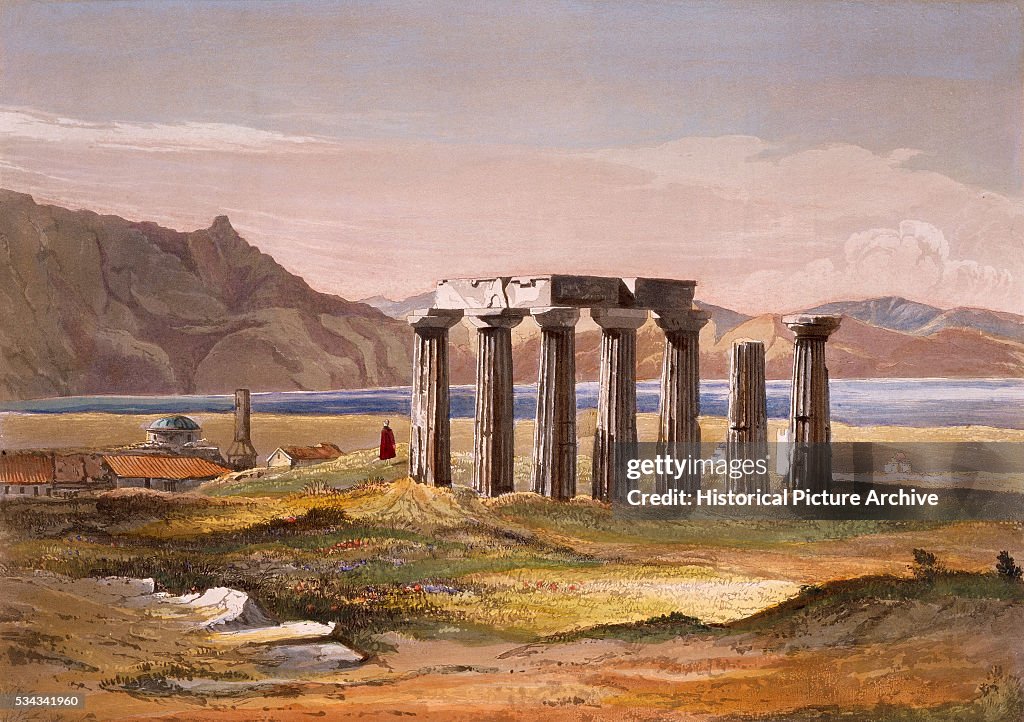 Print of the Temple of Apollo at Corinth by William Cole