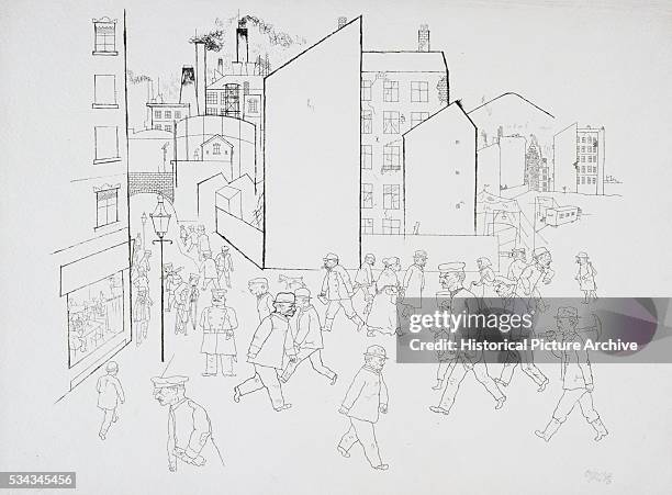 Lithograph of City Life from In the Shadows by George Grosz