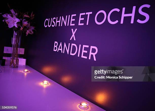 Branded signage on display at the Cushnie et Ochs x Bandier Collection Launch Party at Bandier Flatiron on May 25, 2016 in New York City.