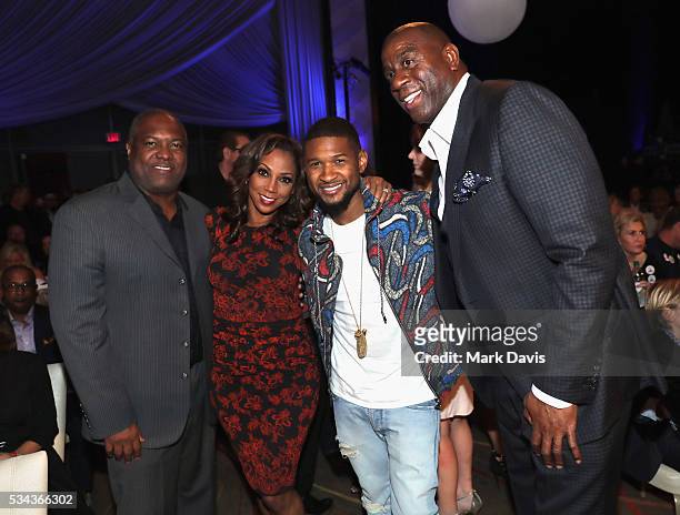 Rodney Peete, Holly Robinson Peete, Usher and Magic Johnson attend B. Riley & Co. And Sugar Ray Leonard Foundation's 7th Annual "Big Fighters, Big...