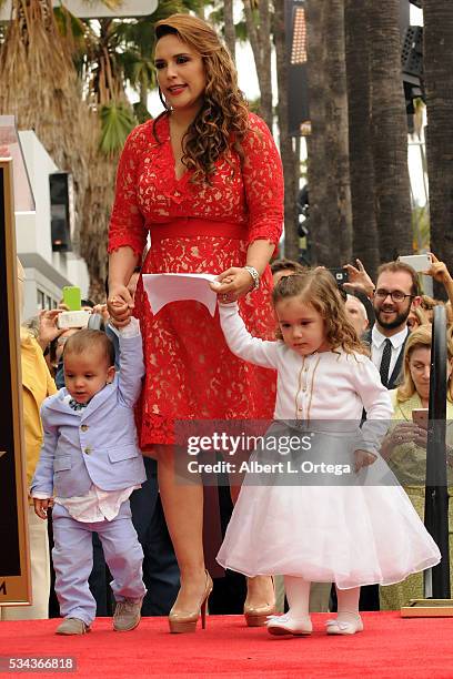 Actress Angelica Valle, Otto Padron and Angelica Padron at the Angelica Maria Star ceremony held On The Hollywood Walk Of Fame on May 25, 2016 in...