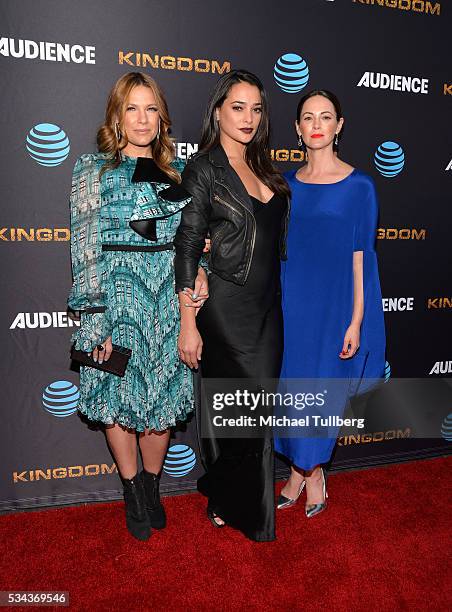 Actors Kiele Sanchez, Natalie Martinez and Joanna Going attend the premiere screening for DirecTV's "Kingdom" at Harmony Gold Theater on May 25, 2016...