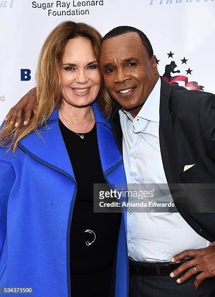 Actress Catherine Bach and boxer Sugar Ray Leonard arrive at the 7th Annual Big Fighters, Big Cause Charity Boxing Night Benefiting The Sugar Ray...