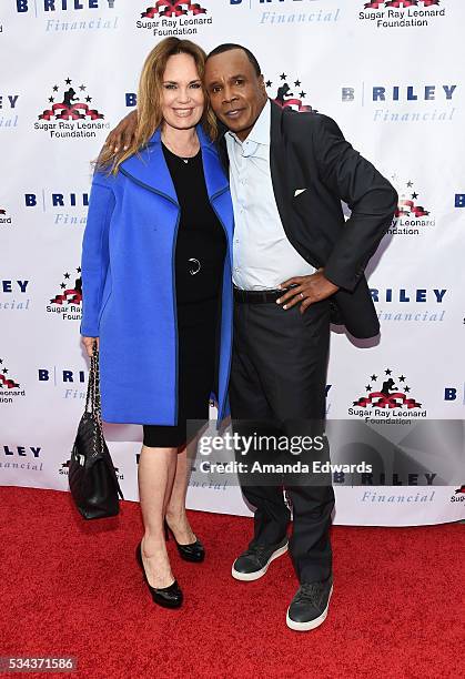 Actress Catherine Bach and boxer Sugar Ray Leonard arrive at the 7th Annual Big Fighters, Big Cause Charity Boxing Night Benefiting The Sugar Ray...