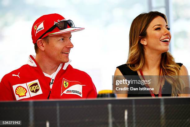 Kimi Raikkonen of Finland and Ferrari and Federica Masolin, Sky F1 Italy at the Shell F1 quiz during the Formula One Grand Prix of Monaco at Circuit...