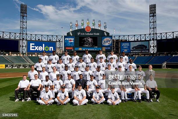 The 2005 Chicago White Sox pose for a team photo at U.S. Cellular Field on August 5, 2005 in Chicago, Illinois. FIRST ROW: Batboys SECOND ROW:...