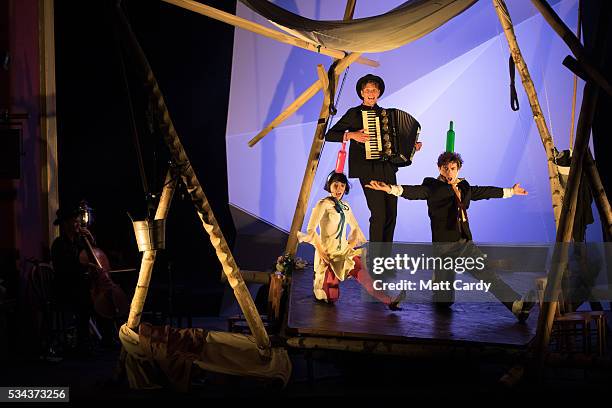 Crew and cast take part in a rehearsal of The Flying Lovers of Vitebsk which is part of the Bristol Old Vic's 250th anniversary season, on May 25,...