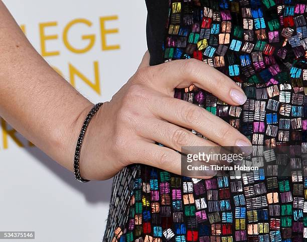 Maggie Siff, fashion detail,attends the 37th College Television Awards at Skirball Cultural Center on May 25, 2016 in Los Angeles, California.