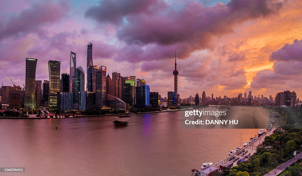 City under burning clouds