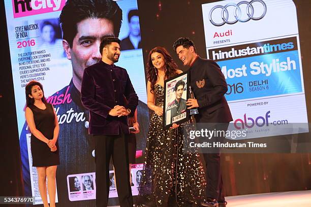 Bollywood actors Abhishek Bachchan, Aishwarya Rai Bachchan and designer Manish Malhotra during the sixth edition of Hindustan Times Most Stylish...