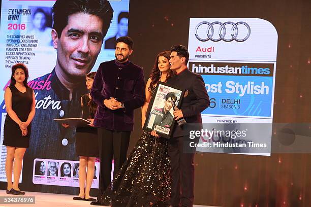 Bollywood actors Abhishek Bachchan, Aishwarya Rai Bachchan and designer Manish Malhotra during the sixth edition of Hindustan Times Most Stylish...