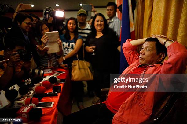 Incoming Philippine President Rodrigo Duterte is seen during his press conference dawn Thursday, May 26 at the Royal Mandaya Hotel in the southern...