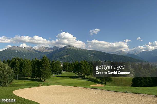 The approach to the par 4, 12th hole on the Crans Sur Sierre Golf Club Crans Montana, on July 21, 2005 in Crans Montana, Switzerland