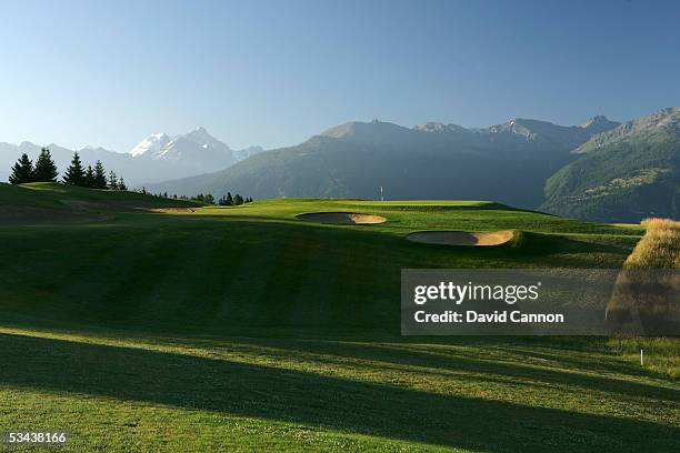 The par 4, 7th hole on the Crans Sur Sierre Golf Club Crans Montana, on July 21, 2005 in Crans Montana, Switzerland