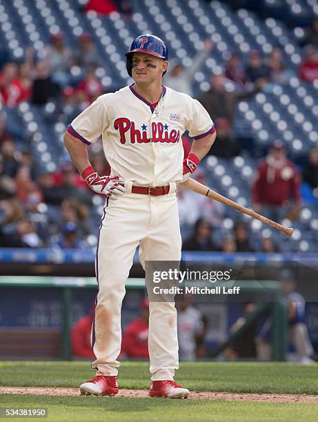 David Lough of the Philadelphia Phillies bats against the Cincinnati Reds at Citizens Bank Park on May 15, 2016 in Philadelphia, Pennsylvania.