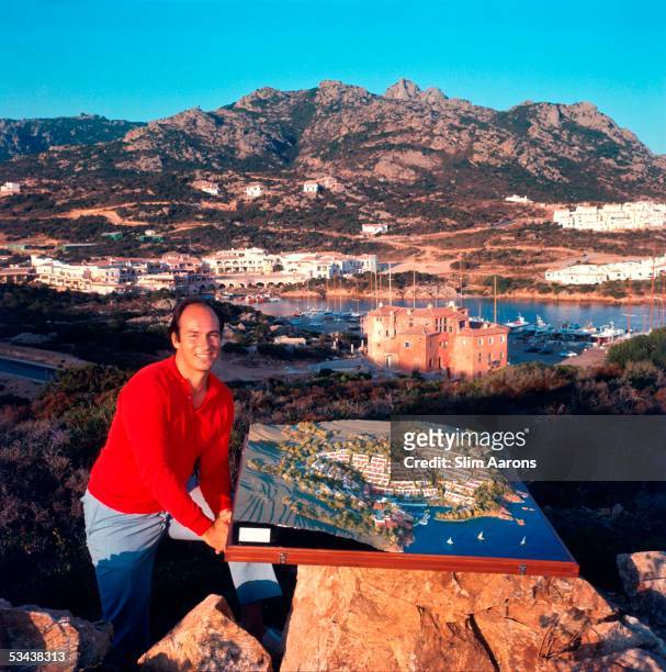 Prince Karim Aga Khan oversees the development of Porto Cervo on the Costa Smeralda, Sardinia, 1960.