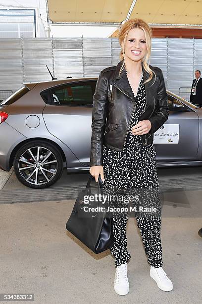 Michelle Hunziker arrives at Bocelli and Zanetti Night on May 25, 2016 in Rho, Italy.