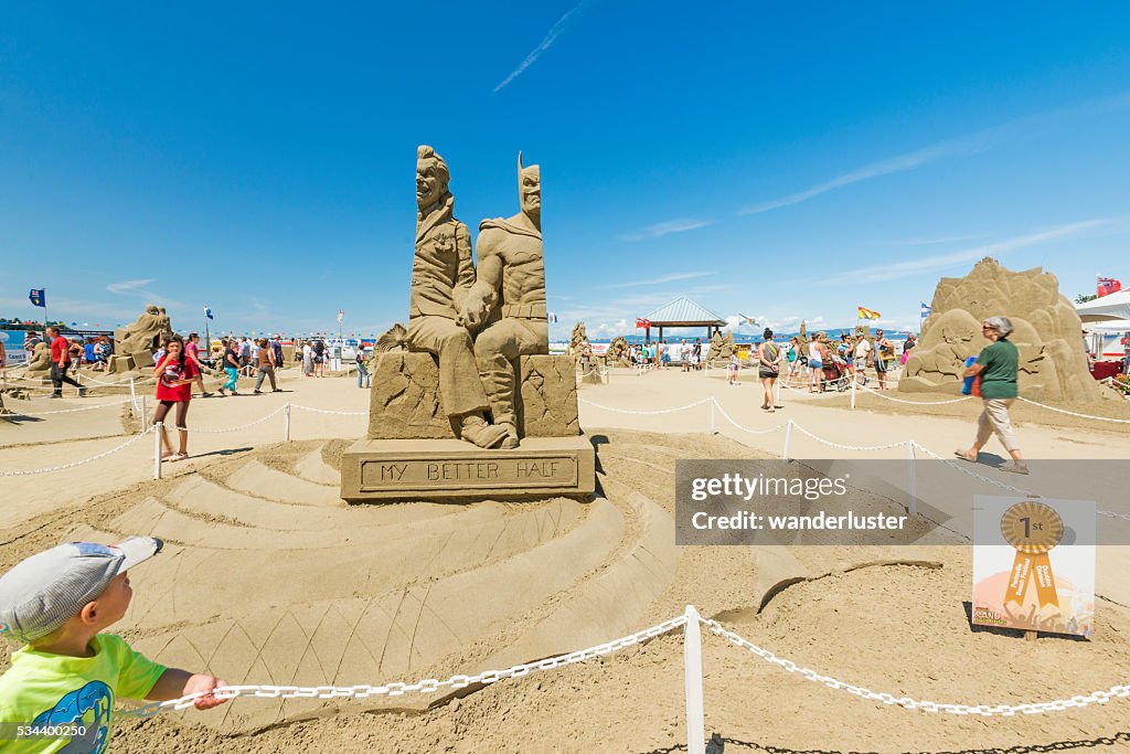 Batman and Joker sand sculpture