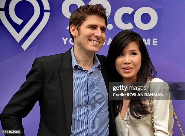 Facebook co-founder Eduardo Saverin and his wife Elaine Andriejanssen attend the 99.co second Anniversary and 99PRO Launch in Singapore on May 26,...