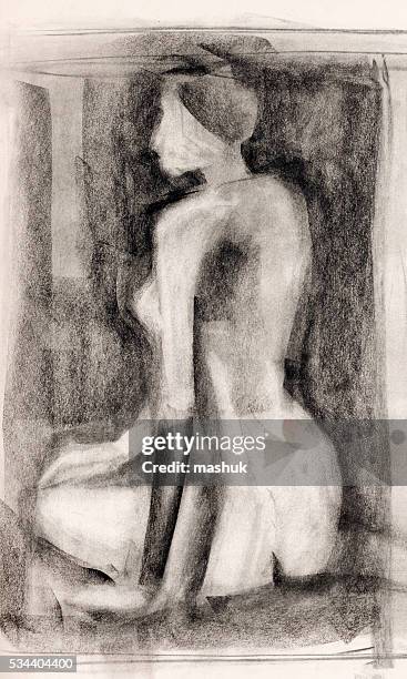 woman  body study charcoal drawing - drawing charcoal stock illustrations