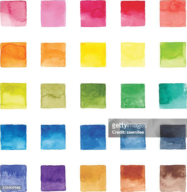 aquarell color chart - watercolour paints stock-grafiken, -clipart, -cartoons und -symbole
