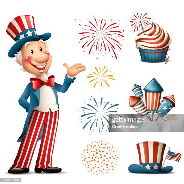 cartoon uncle sam - fourth of july set - uncle sam stock illustrations