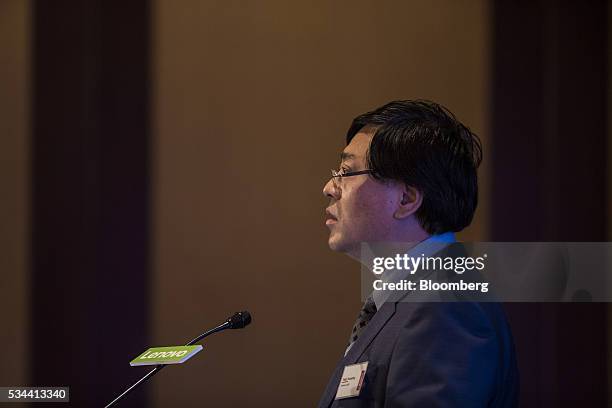 Yang Yuanqing, chairman and chief executive officer of Lenovo Group Ltd., speaks during a news conference in Hong Kong, China, on Thursday, May 26,...