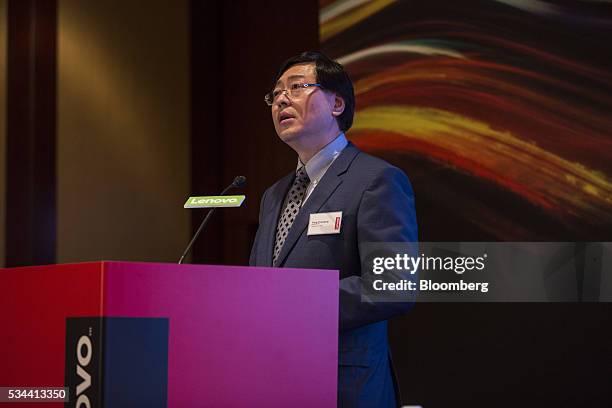 Yang Yuanqing, chairman and chief executive officer of Lenovo Group Ltd., speaks during a news conference in Hong Kong, China, on Thursday, May 26,...