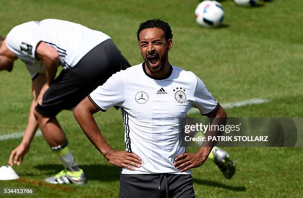 Germany's midfielder Karim Bellarabi reacts during a training session as part of the team's preparation for the upcoming Euro 2016 European football...