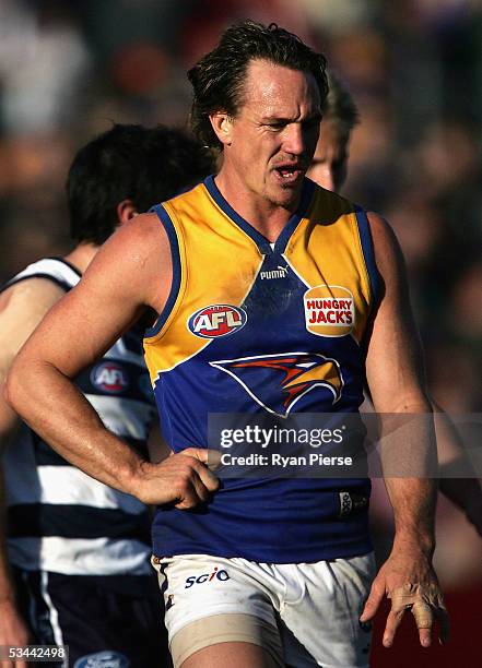 Daniel Chick for the Eagles looks dejected after the round twenty one AFL match between the Geelong Cats and the West Coast Eagles at Skilled Stadium...