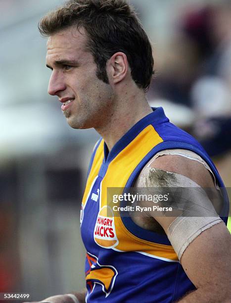 Chris Judd for the Eagles looks dejected after the round twenty one AFL match between the Geelong Cats and the West Coast Eagles at Skilled Stadium...