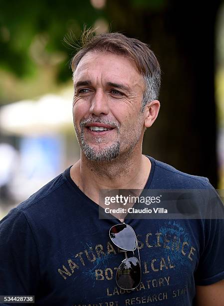 Gabriel Omar Batistuta attends the Italy training session at the club's training ground at Coverciano on May 26, 2016 in Florence, Italy.