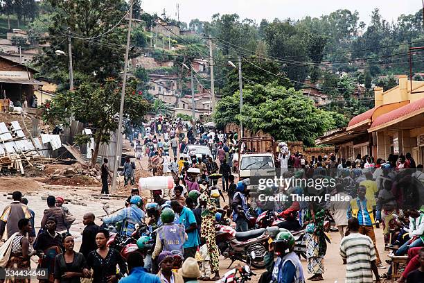 General view of a Kigali popular district. Kigali, with a population of more than one million, is Rwandas capital and main city. The city is built on...