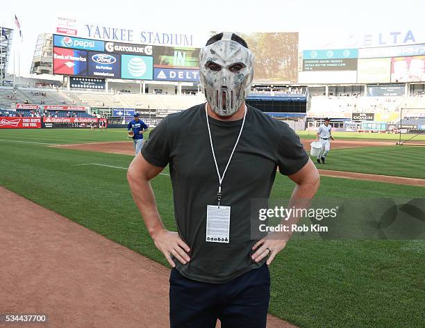 Stephen Amell attends batting practice of the Toronto Blue Jays as part of the release of the Paramount Pictures title "Teenage Mutant Ninja Turtles:...