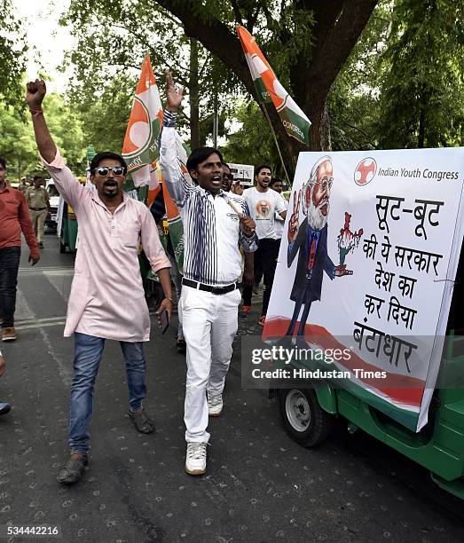 Indian Youth Congress protests against the NDA Government and Prime Minister Narendra Modi on the completion of two years of BJP-led government on...