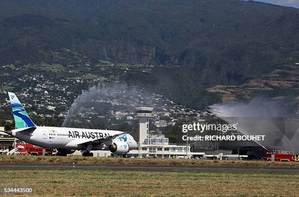 The first Boeing 787-8 of the two boings ordered by the Reunion's air-plane company Air Austral lands at the airport Roland-Garros of la Reunion, in...