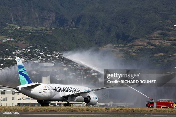 The first Boeing 787-8 of the two boings ordered by the Reunion's air-plane company Air Austral lands at the airport Roland-Garros of la Reunion, in...