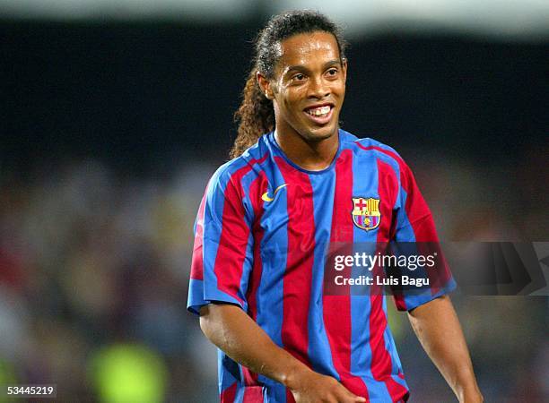 Ronaldinho of FC Barcelona is seen during the match between FC Barcelona and Real Betis of the Spain Supercup Final on August 20, 2005 at Camp Nou...