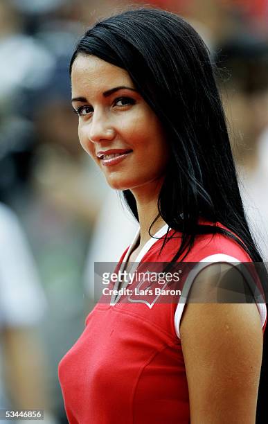 Turkish grid-girl is seen before the Formula One Turkish Grand Prix at Istanbul Park on August 20, 2005 in Istanbul, Turkey.