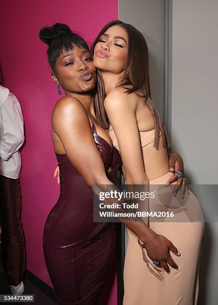 Keke Palmer and Zendaya backstage at the 2016 Billboard Music Awards at the T-Mobile Arena on May 22, 2016 in Las Vegas, Nevada.