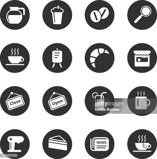 coffee shop icons - black circle series - coffee drink illustration stock illustrations